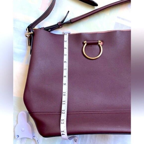 Faux Leather Purse Tote Crossbody & Shoulder Handbag Maroon Adjustable Strap - Picture 7 of 9